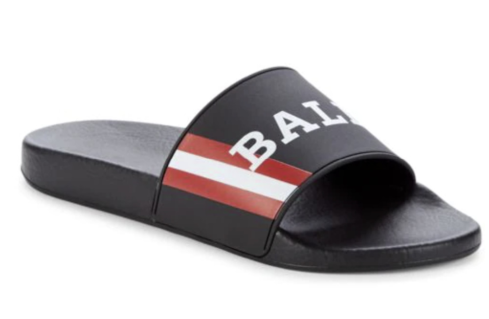 NIB $195 Bally Men's Slide Rubber Black Simon Logo Sandals 11 US 6234034